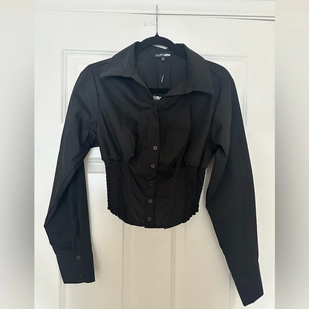 NWT* Fashion Nova Black Corset Shirt- Size Large